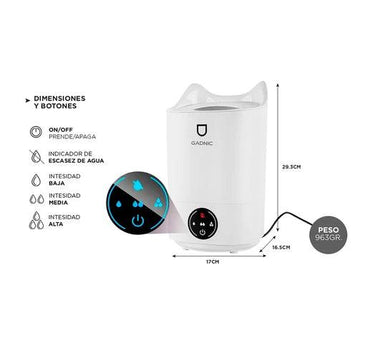 Humidificador GADNIC Ultrasónico Grande con 2.5 LITROS de Capacidad y 3 Intensidades - #𝑼𝑺𝒉𝒐𝒑